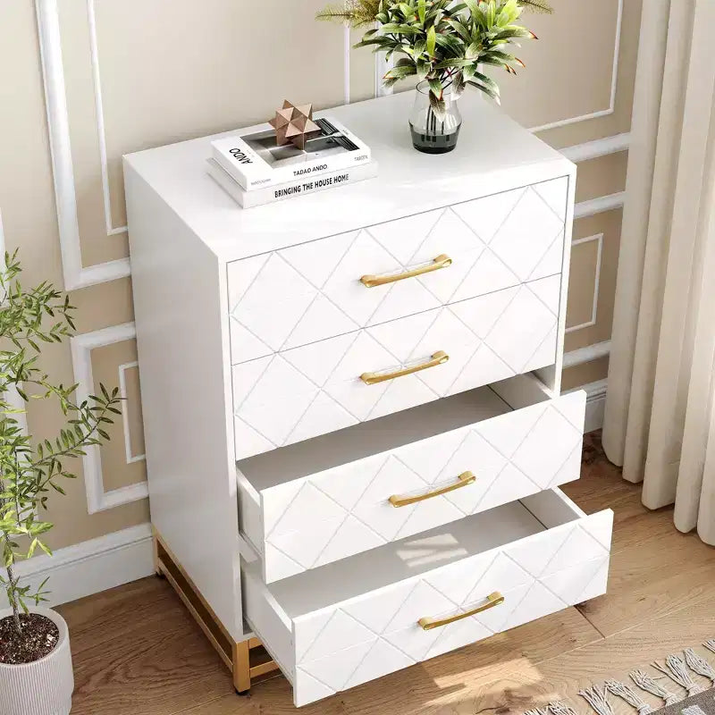 4-Drawer Dresser with Metal Legs and Gold Handles