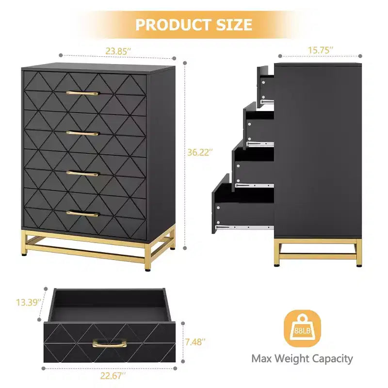 4-Drawer Dresser with Metal Legs and Gold Handles