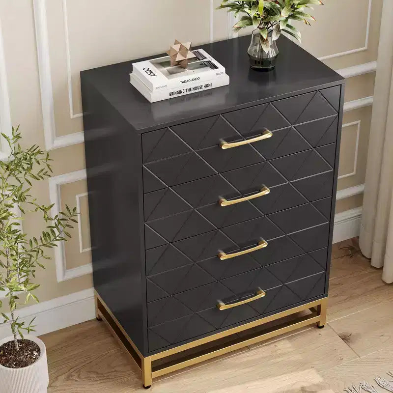 4-Drawer Dresser with Metal Legs and Gold Handles