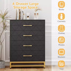 4-Drawer Dresser with Metal Legs and Gold Handles