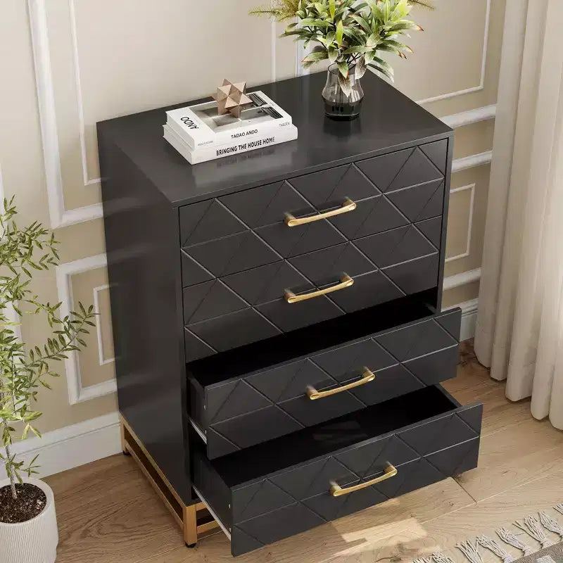 4-Drawer Dresser with Metal Legs and Gold Handles