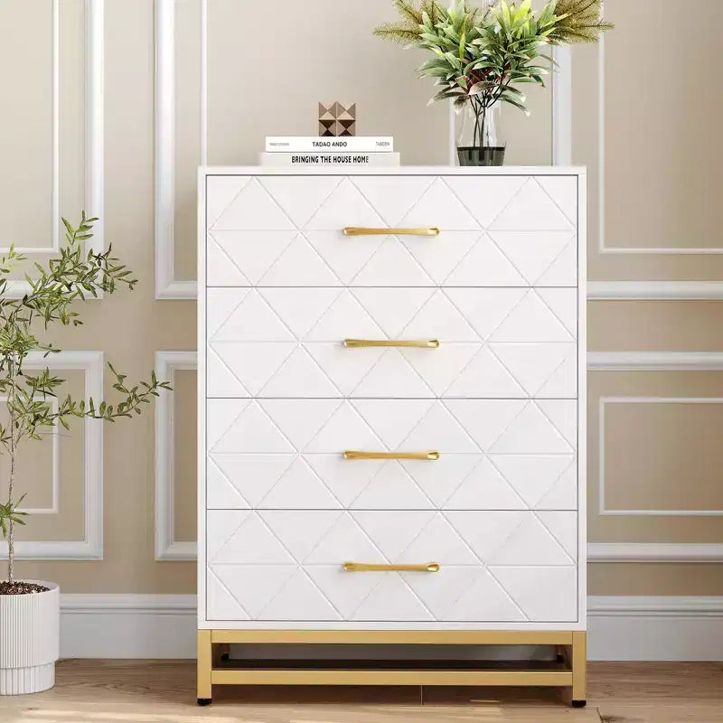 4-Drawer Dresser with Metal Legs and Gold Handles