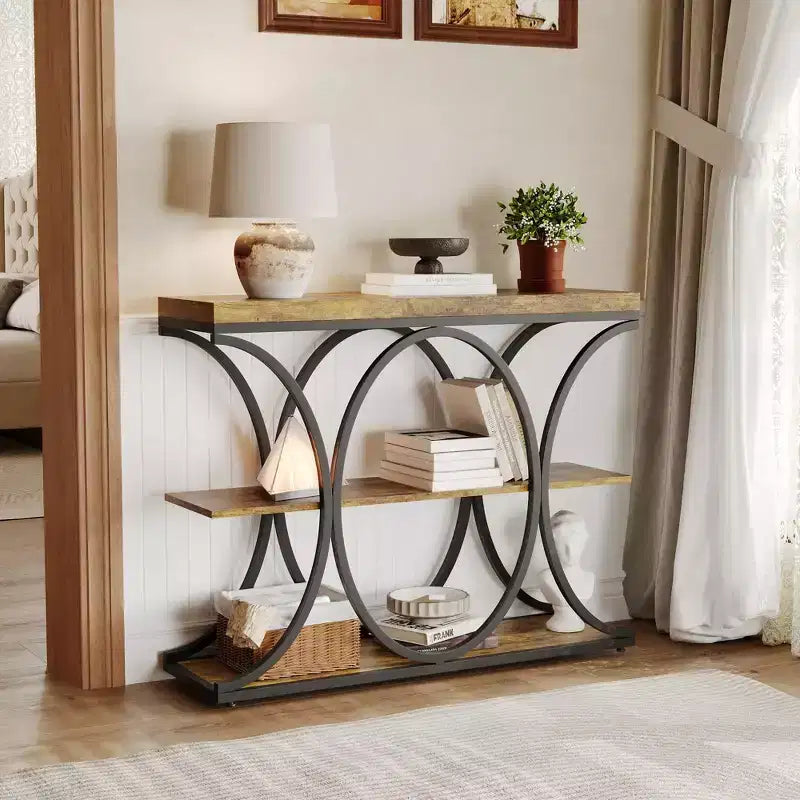 39-Inch 3-Tier Console Table with Metal Frame