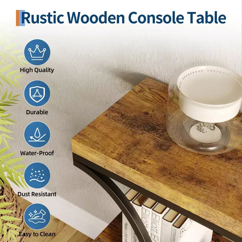 39-Inch 3-Tier Console Table with Metal Frame