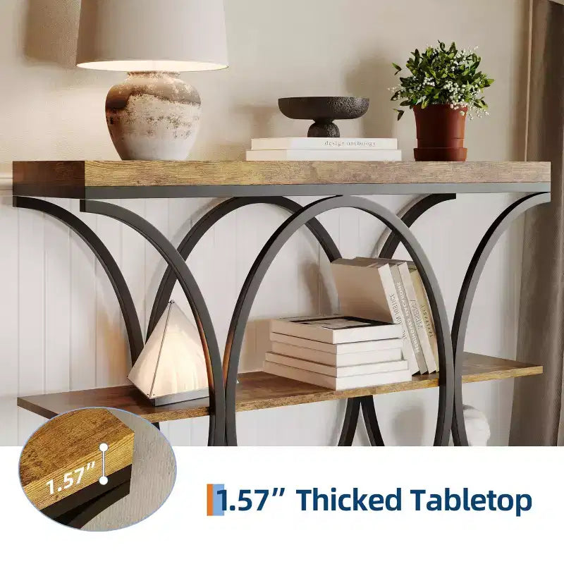 39-Inch 3-Tier Console Table with Metal Frame
