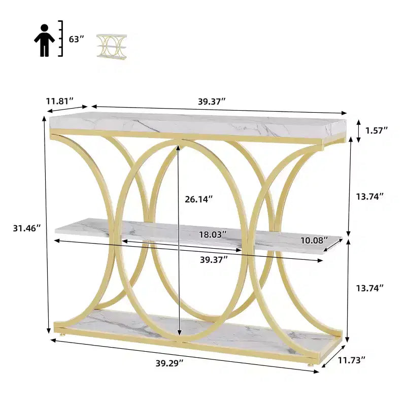 39-Inch 3-Tier Console Table with Metal Frame