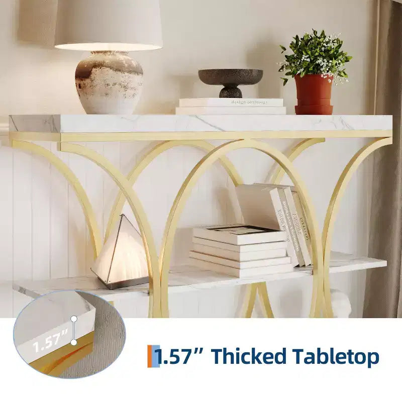 39-Inch 3-Tier Console Table with Metal Frame