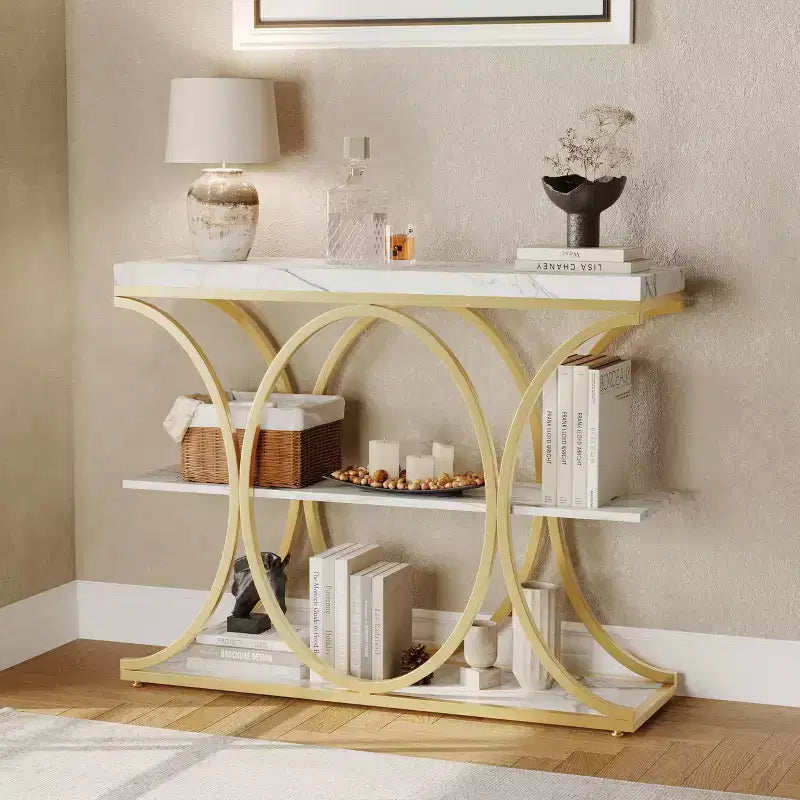 39-Inch 3-Tier Console Table with Metal Frame