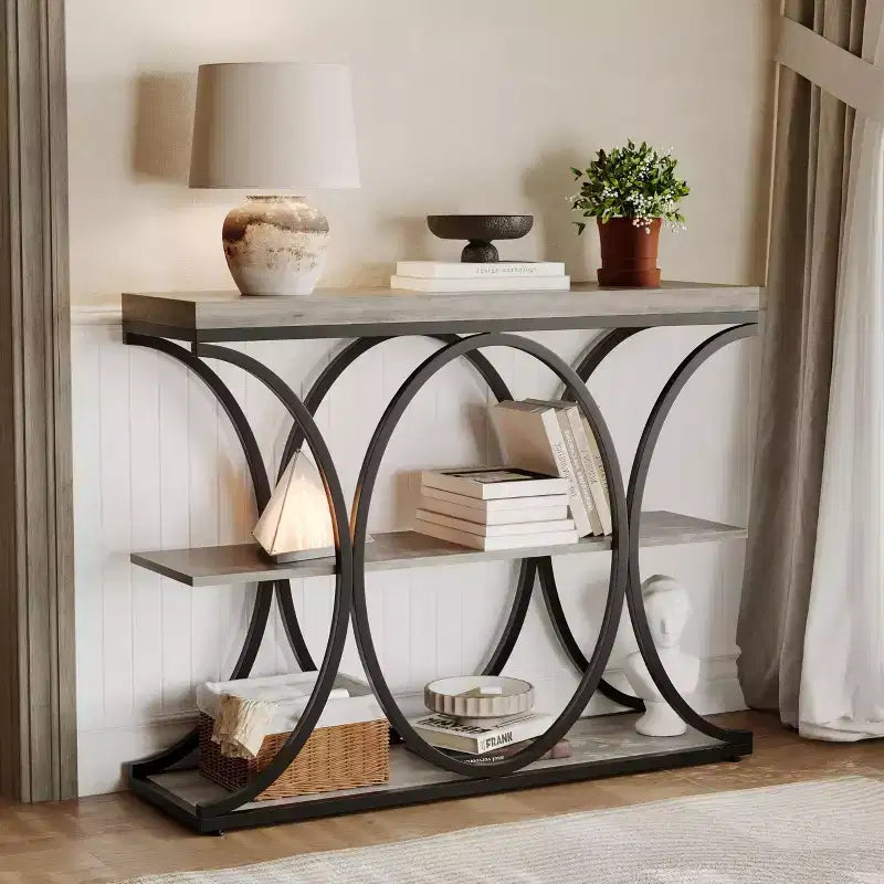 39-Inch 3-Tier Console Table with Metal Frame