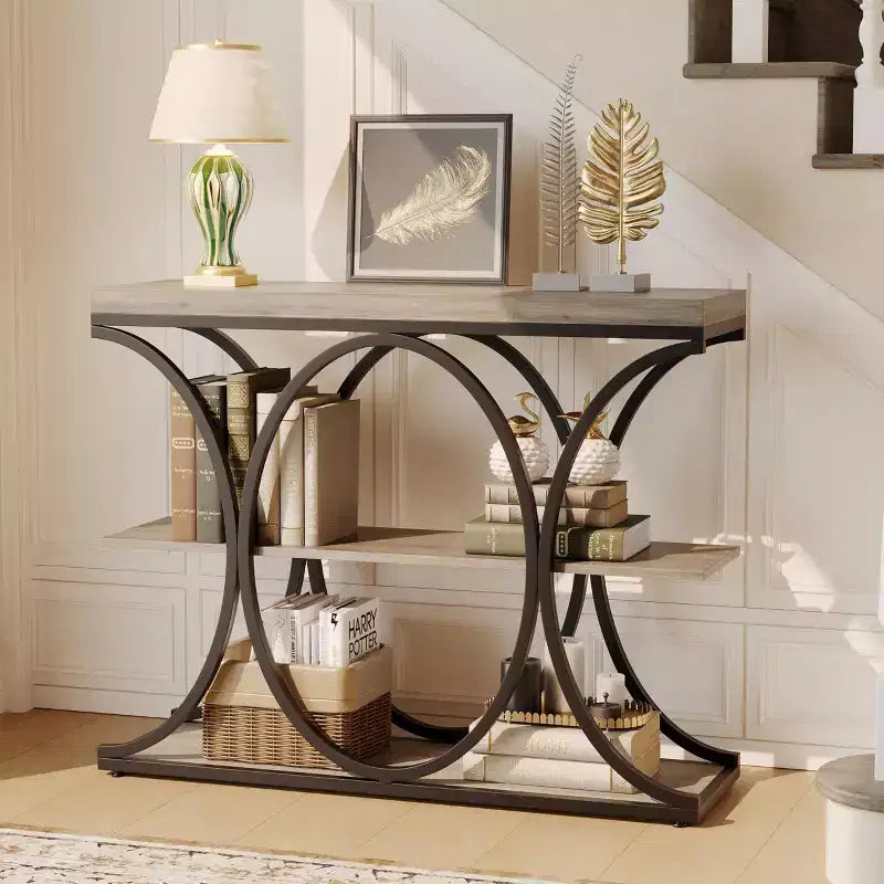 39-Inch 3-Tier Console Table with Metal Frame