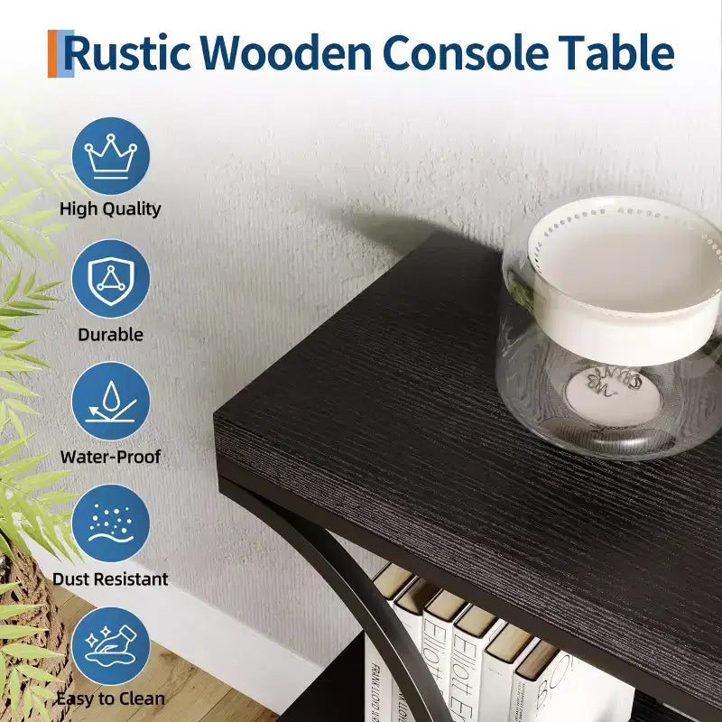 39-Inch 3-Tier Console Table with Metal Frame