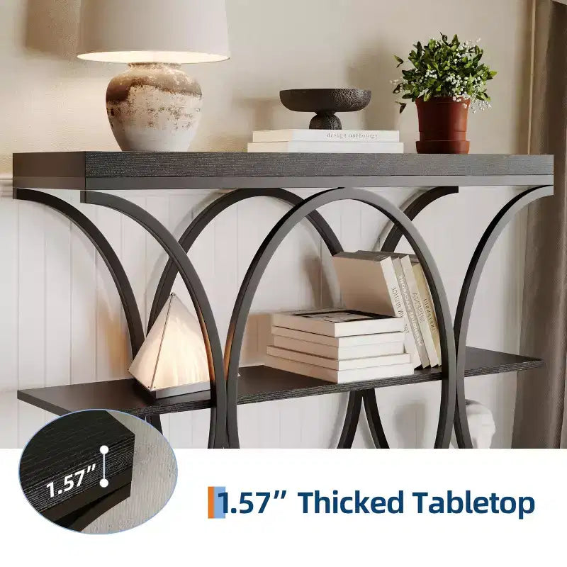 39-Inch 3-Tier Console Table with Metal Frame