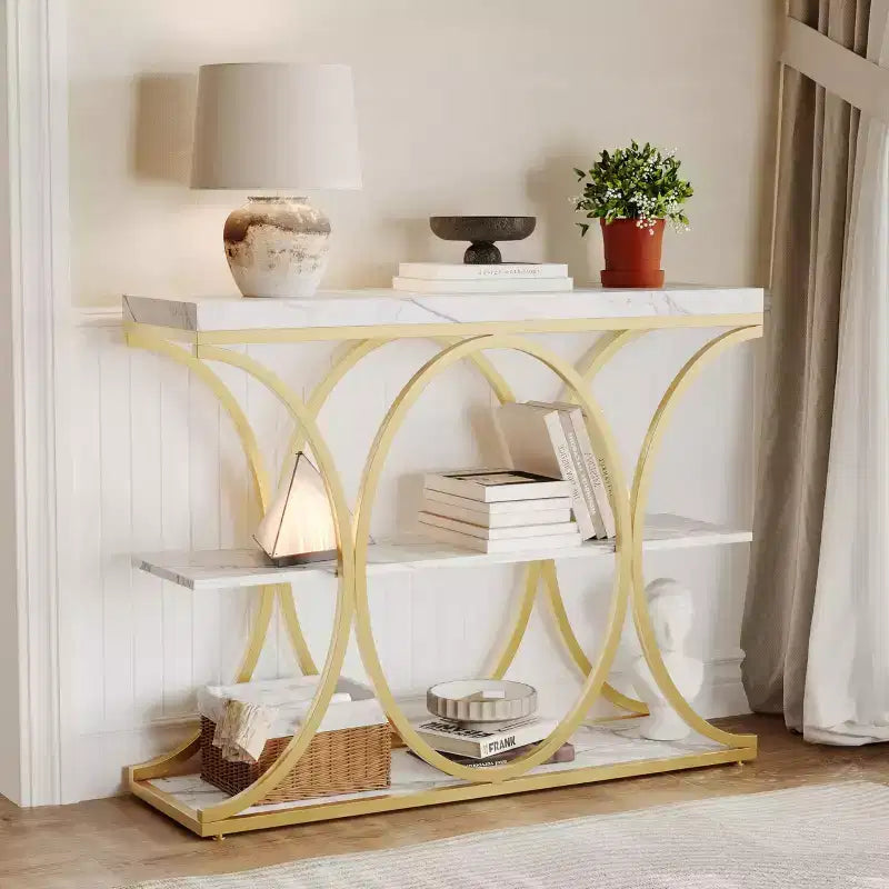 39-Inch 3-Tier Console Table with Metal Frame