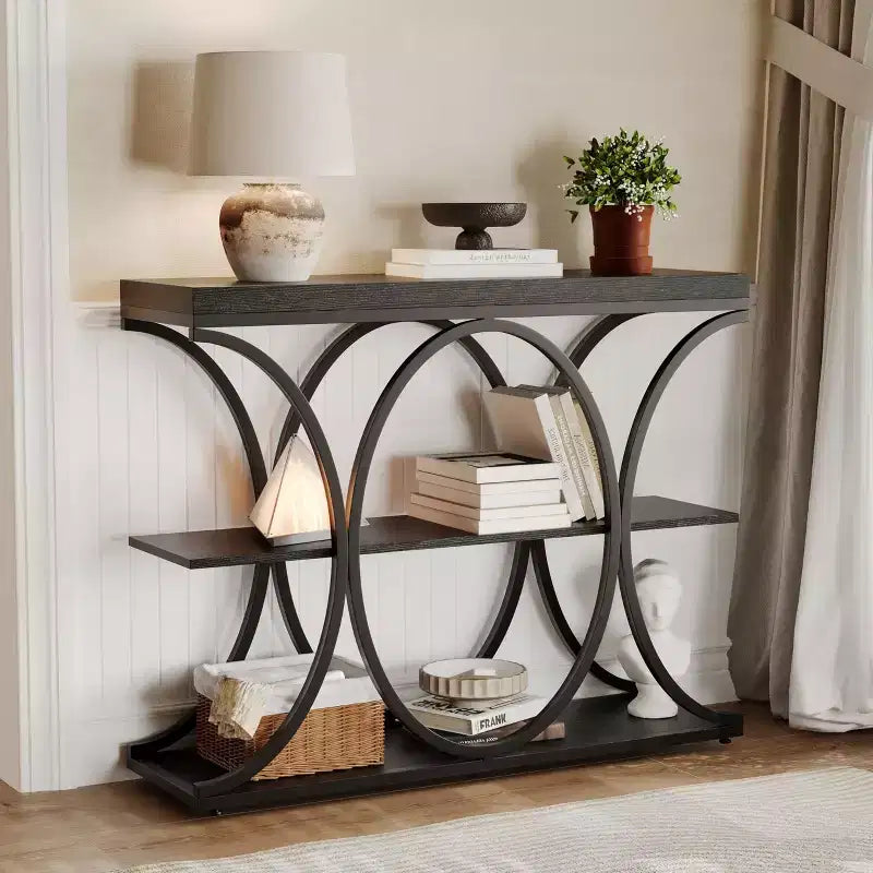 39-Inch 3-Tier Console Table with Metal Frame