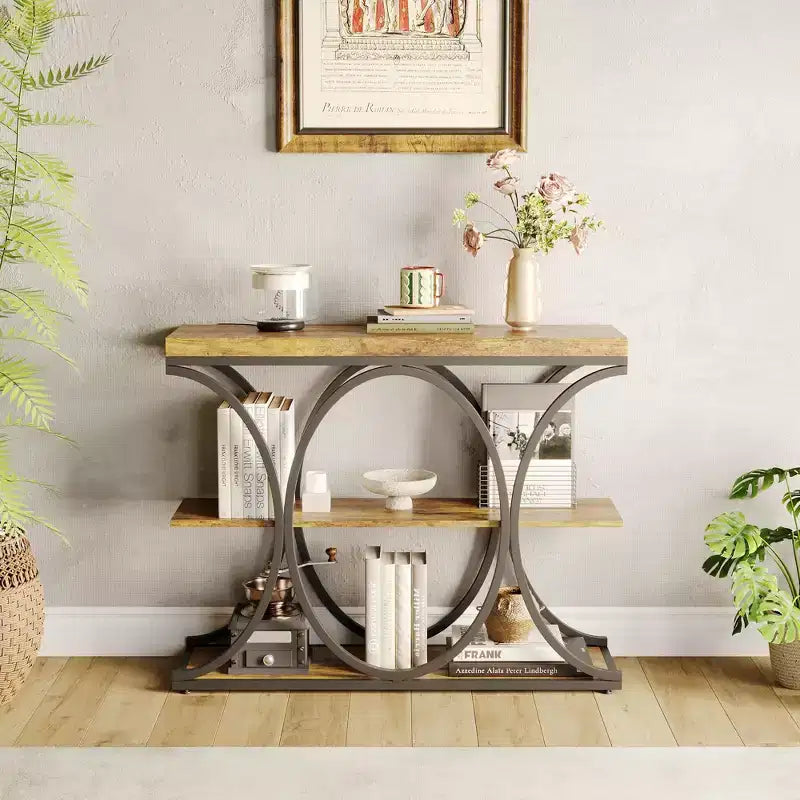 39-Inch 3-Tier Console Table with Metal Frame
