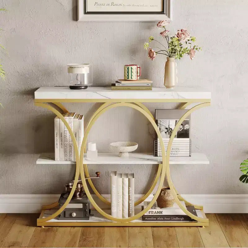39-Inch 3-Tier Console Table with Metal Frame