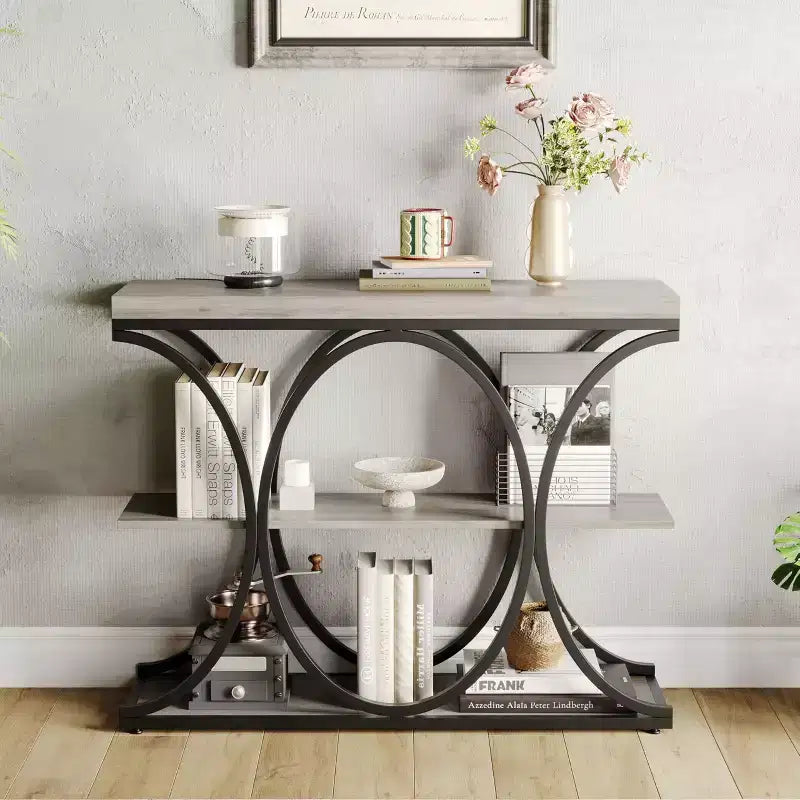39-Inch 3-Tier Console Table with Metal Frame