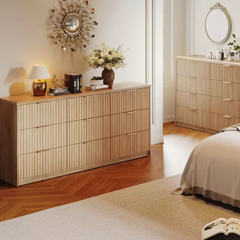 9-Drawer Fluted Dresser with Metal Handles