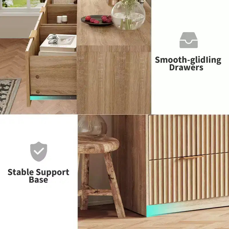 9-Drawer Fluted Dresser with Metal Handles