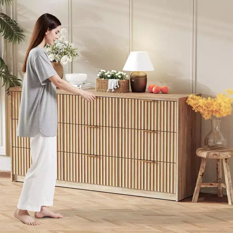 9-Drawer Fluted Dresser with Metal Handles
