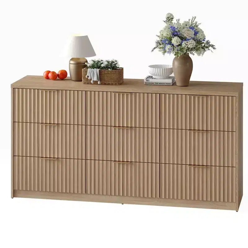 9-Drawer Fluted Dresser with Metal Handles