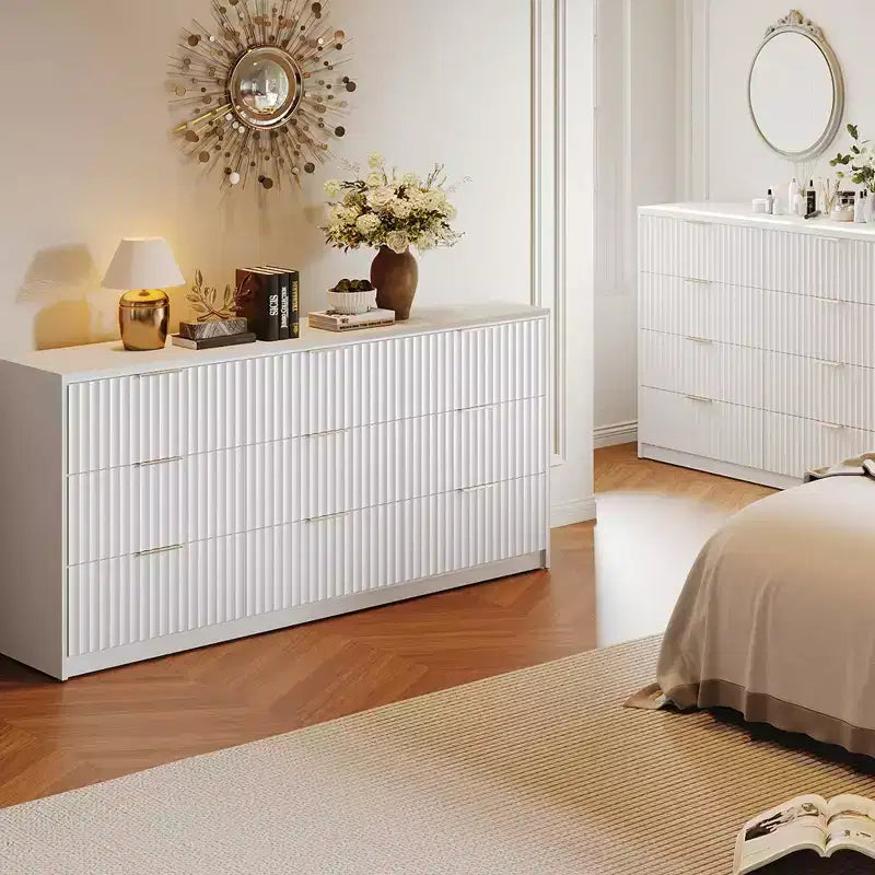 9-Drawer Fluted Dresser with Metal Handles