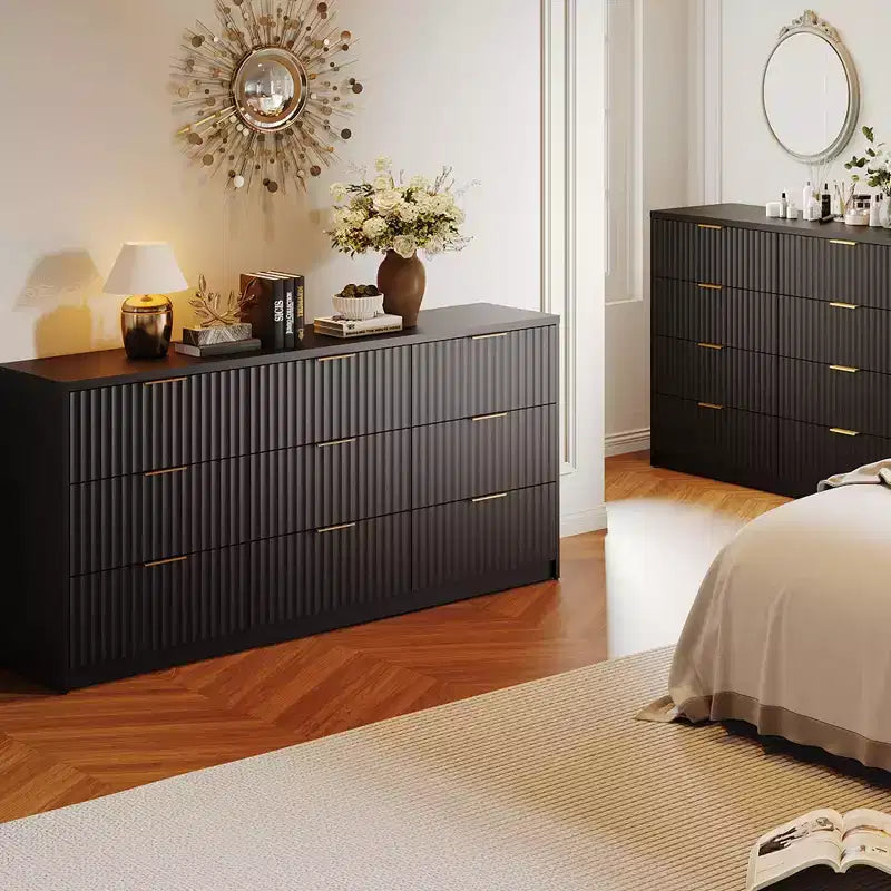 9-Drawer Fluted Dresser with Metal Handles