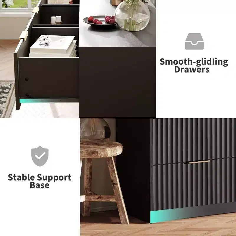 9-Drawer Fluted Dresser with Metal Handles