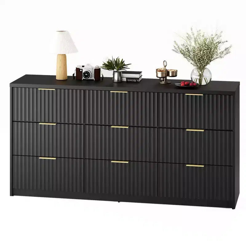 9-Drawer Fluted Dresser with Metal Handles