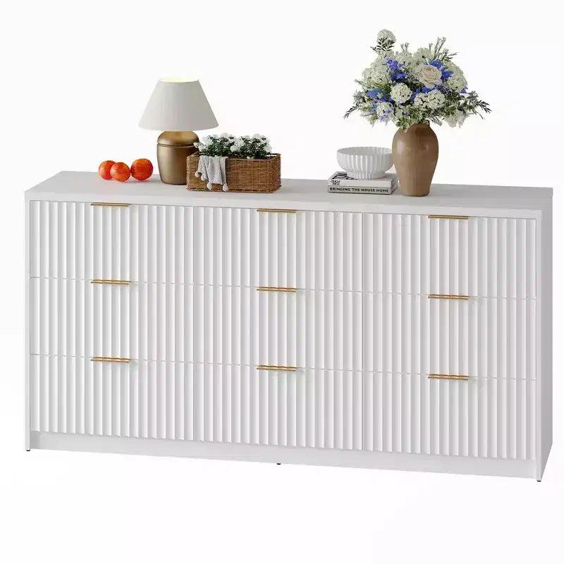9-Drawer Fluted Dresser with Metal Handles