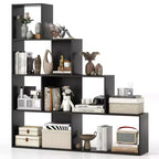 2PCS 4-Tier Bookshelf with 6 Storage Cubes, 64" Tall Geometric Stair Bookcase
