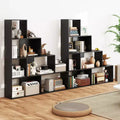 2PCS 4-Tier Bookshelf with 6 Storage Cubes, 64" Tall Geometric Stair Bookcase