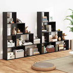 2PCS 4-Tier Bookshelf with 6 Storage Cubes, 64" Tall Geometric Stair Bookcase