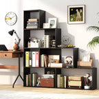 2PCS 4-Tier Bookshelf with 6 Storage Cubes, 64" Tall Geometric Stair Bookcase