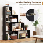 2PCS 4-Tier Bookshelf with 6 Storage Cubes, 64" Tall Geometric Stair Bookcase