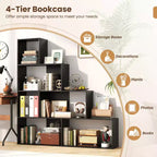 2PCS 4-Tier Bookshelf with 6 Storage Cubes, 64" Tall Geometric Stair Bookcase