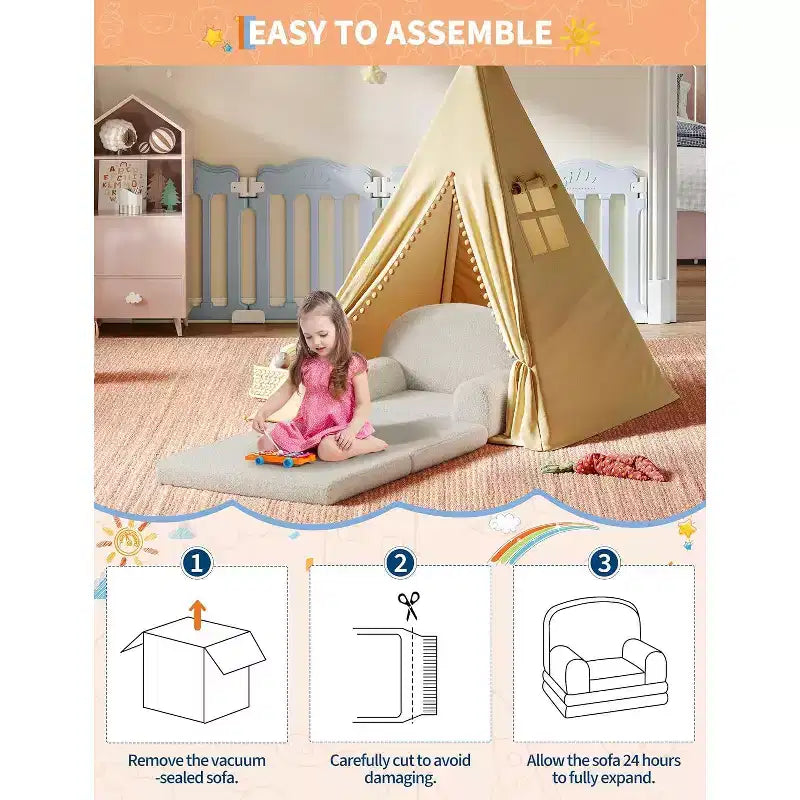 2-in-1 Convertible Kids Sofa Chair and Lounger