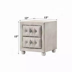 Nightstand with 2 Drawers, Crystal Tufted Beige Upholstery
