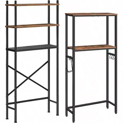 Over Toilet Storage 3 - Tier 2 - Tier Bathroom Organizer Freestanding Shelf with Adjustable Feet Rustic Brown and Black