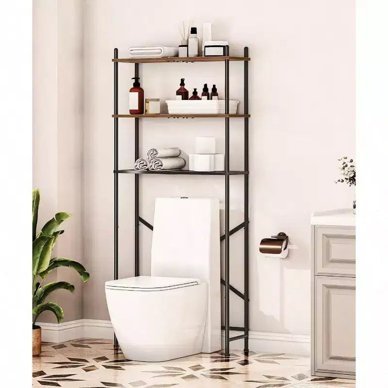 3-Tier Over-Toilet Storage Shelf with Hooks and Adjustable Feet