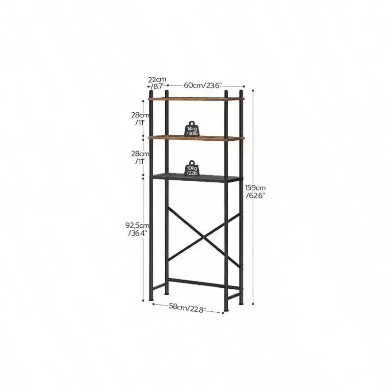 3-Tier Over-Toilet Storage Shelf with Hooks and Adjustable Feet