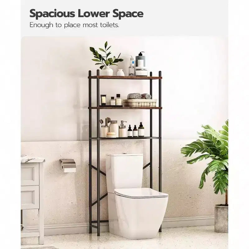 3-Tier Over-Toilet Storage Shelf with Hooks and Adjustable Feet
