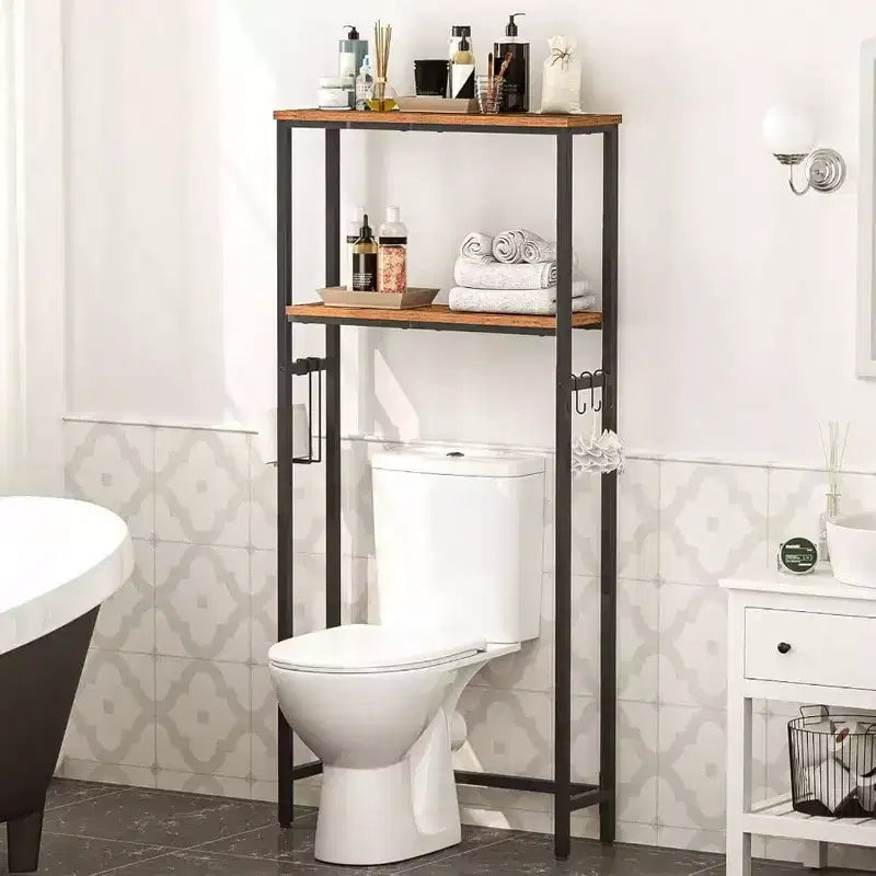 3-Tier Over-Toilet Storage Shelf with Hooks and Adjustable Feet