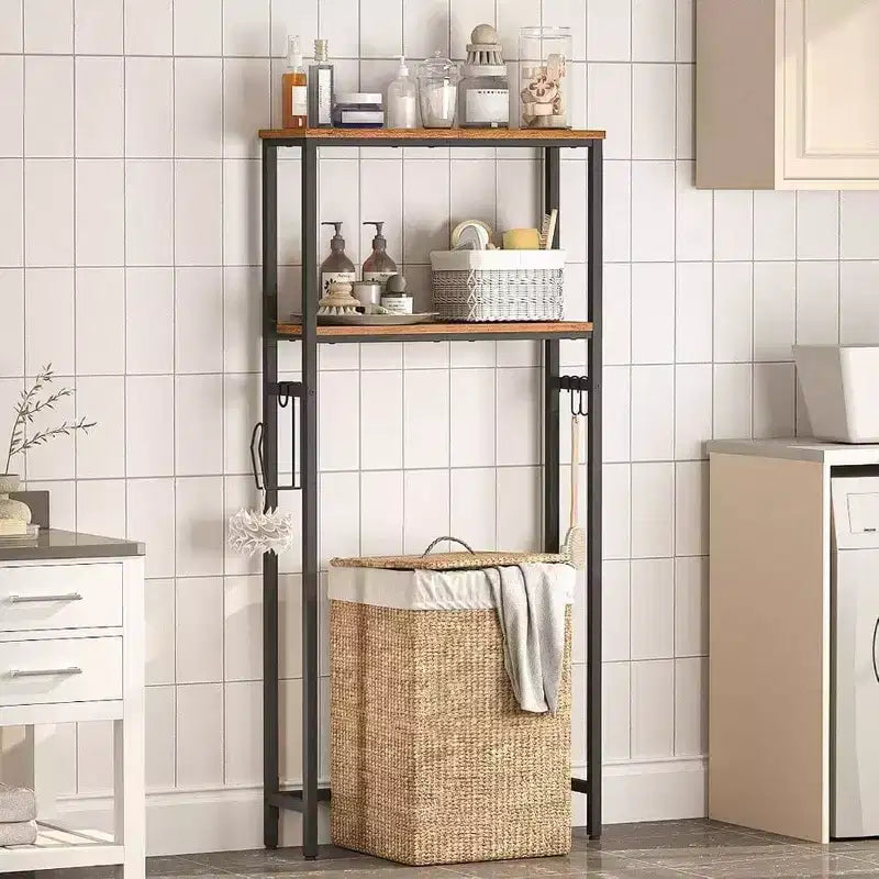 3-Tier Over-Toilet Storage Shelf with Hooks and Adjustable Feet