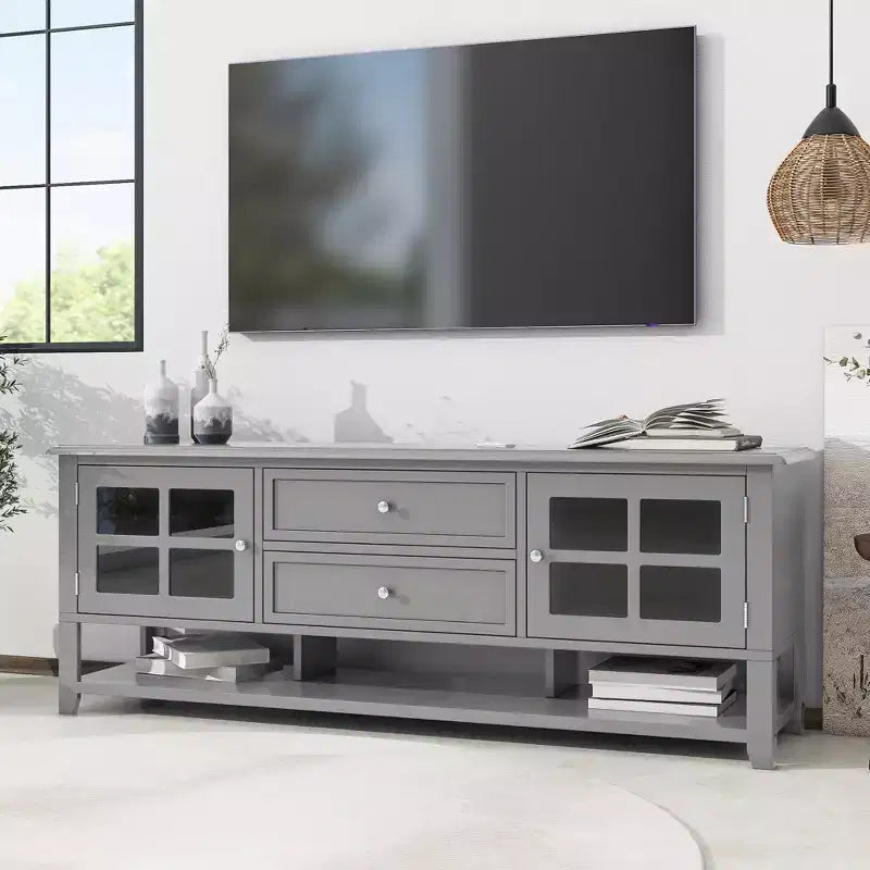 TV Stand with Doors and Drawers for 60-Inch TVs, Entertainment Center with Shelves