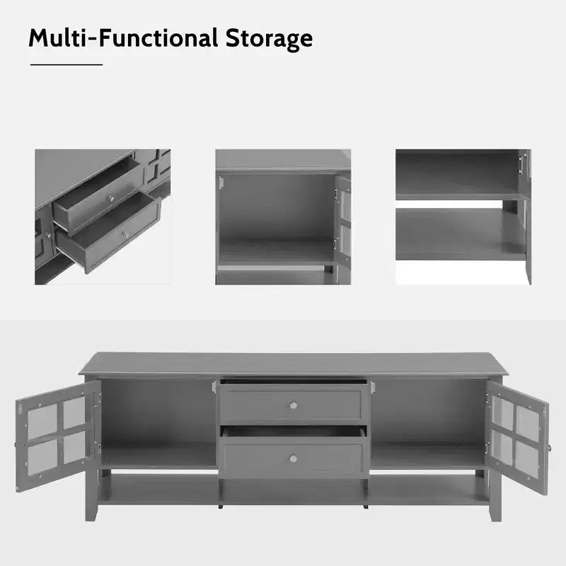 TV Stand with Doors and Drawers for 60-Inch TVs, Entertainment Center with Shelves