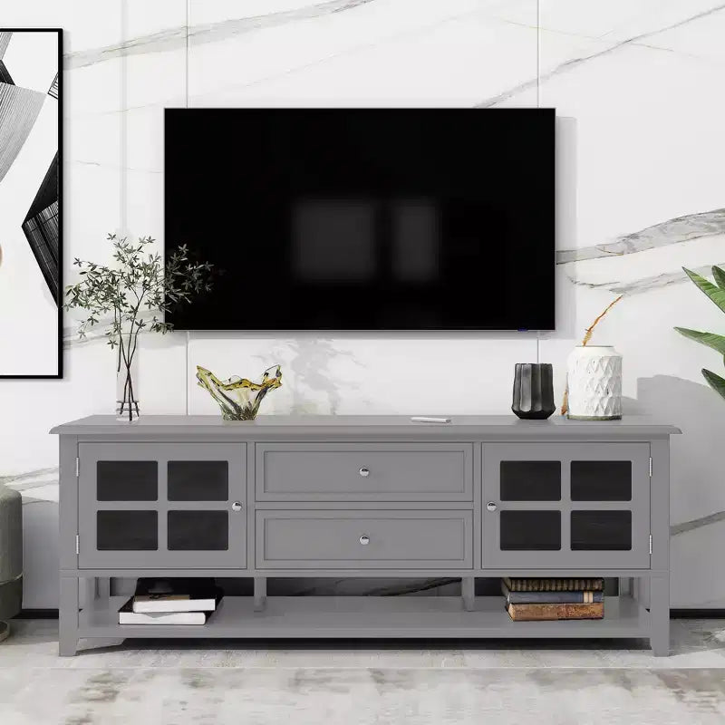TV Stand with Doors and Drawers for 60-Inch TVs, Entertainment Center with Shelves