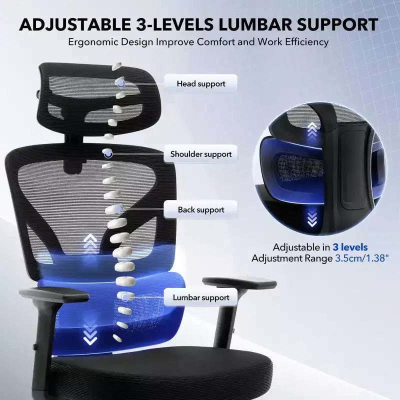 Ergonomic High-Back Mesh Office Chair with Adjustable Lumbar Support