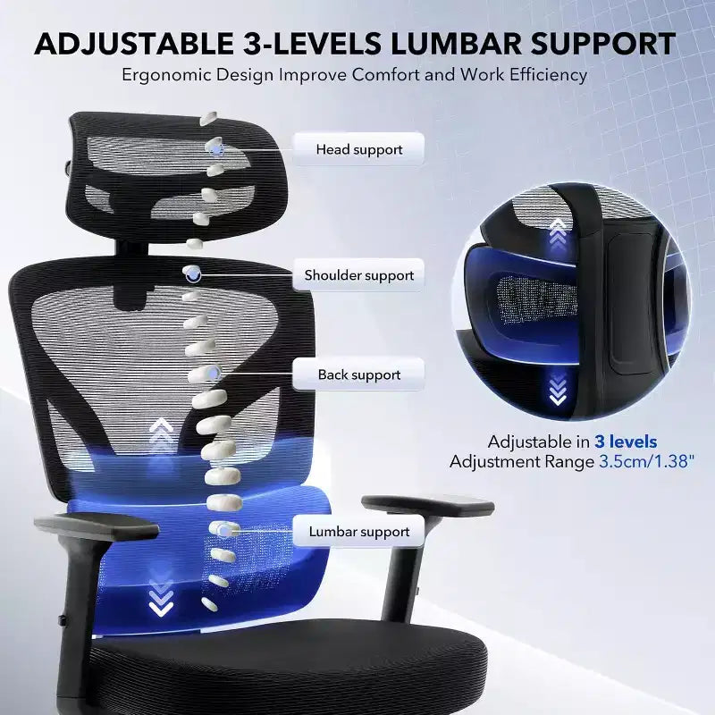Ergonomic High-Back Mesh Office Chair with Adjustable Lumbar Support
