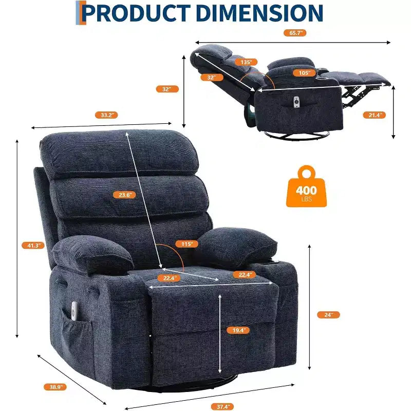 360 Rotating Massage Rocking Chair with Heating and Footrest